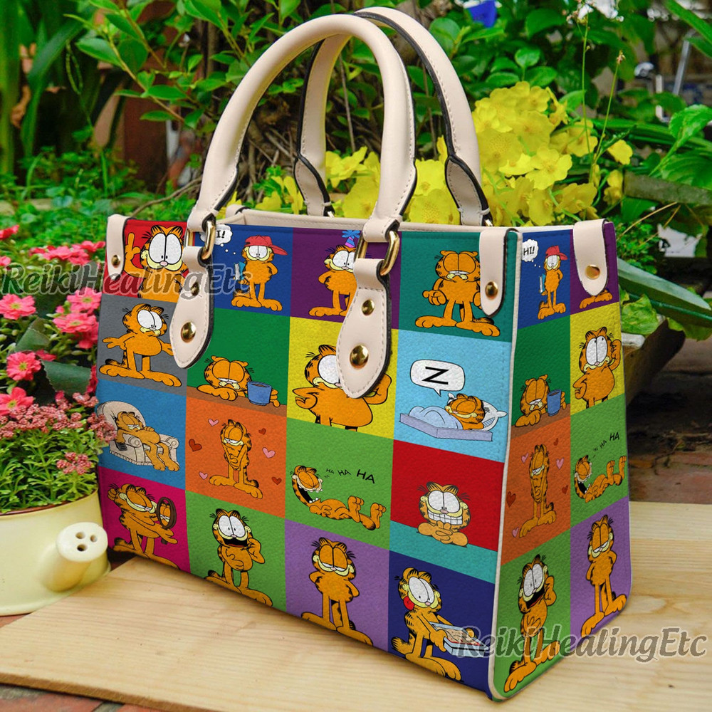 Garfield Cat Vintage Leather Handbag, Garfield Cat Leather Top Handle Bag, Shoulder Bag, Crossbody Bag, Vintage HandBag 2.jpg