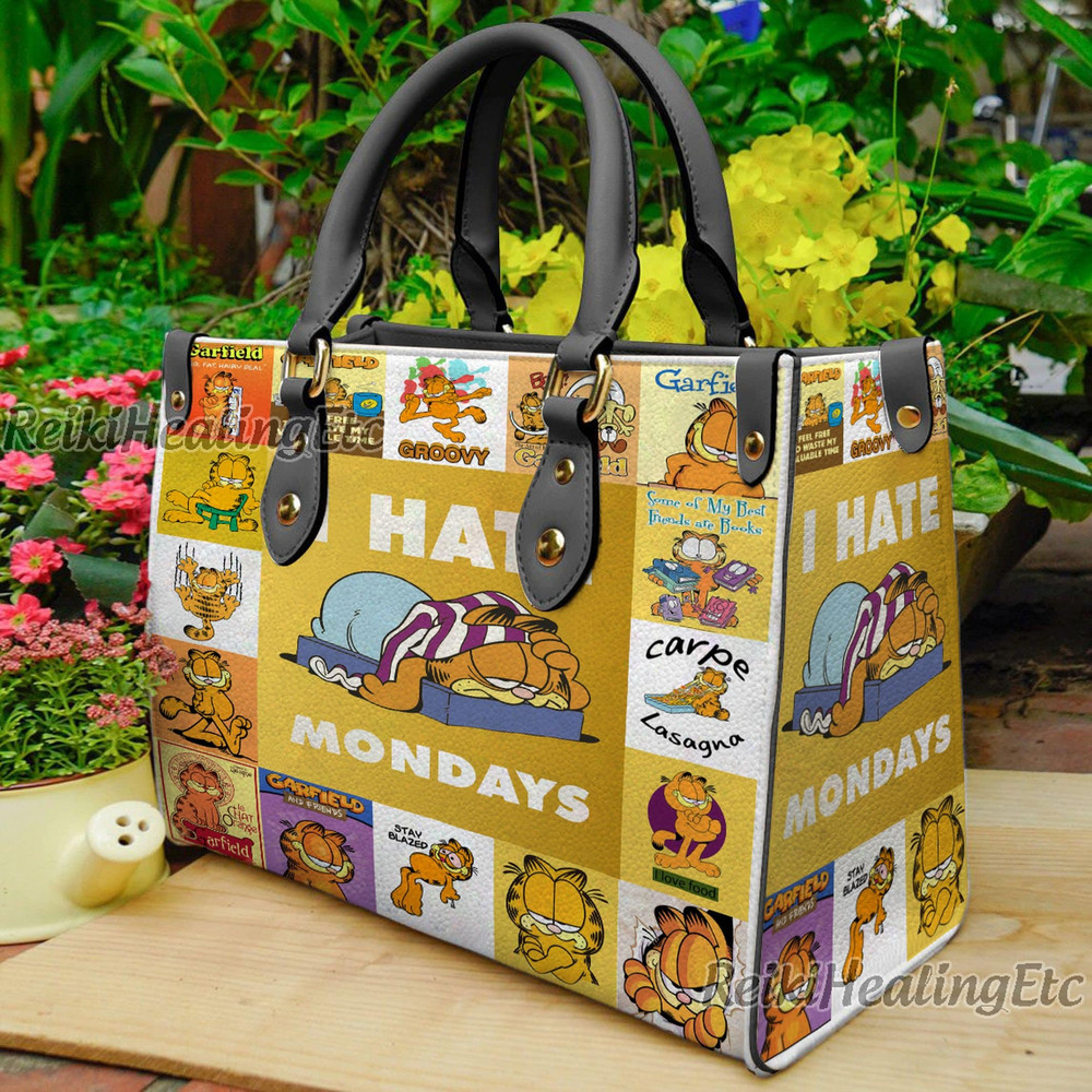 Garfield Cat Vintage Leather Handbag, Garfield Cat Leather Top Handle Bag, Shoulder Bag, Crossbody Bag, Vintage HandBag.jpg