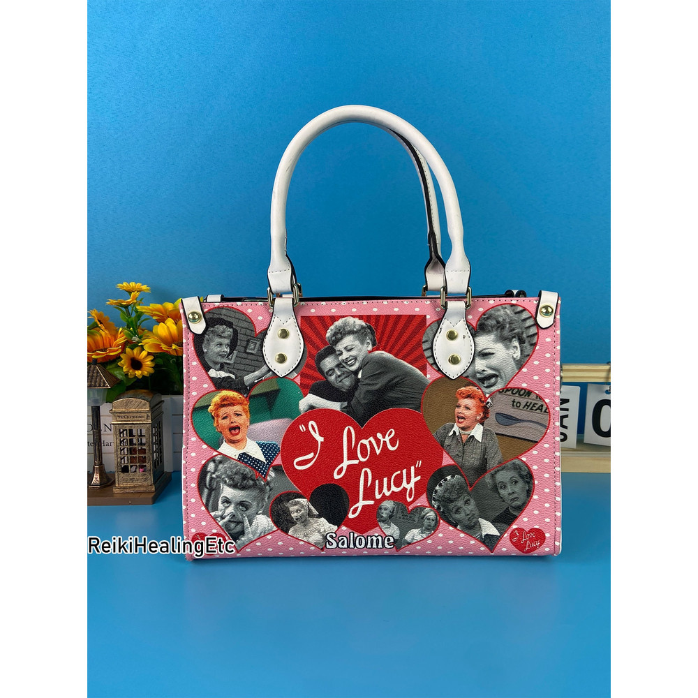 I Love Lucy Vintage Leather Handbag, I Love Lucy Leather Top Handle Bag, Shoulder Bag, Crossbody Bag, Vintage HandBag.jpg