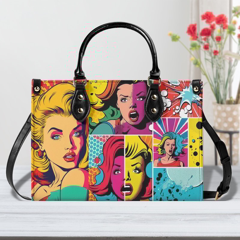 Pop Art Handbag, Retro-chic Purse, Unique Print Bag, Trendsetter Fashion, Playful Retro Mod Style Purse. Pop Art Accessory. Pop Art Gift.jpg