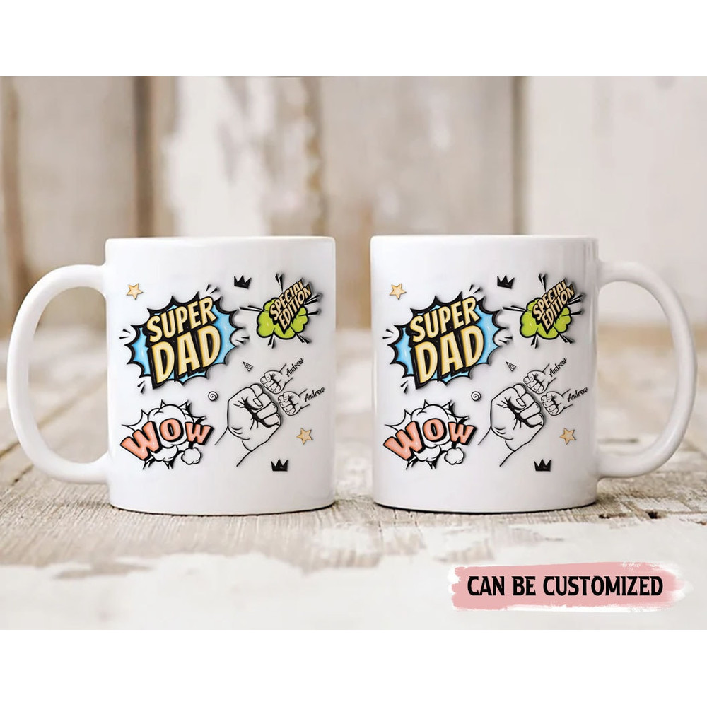 3D Inflated Effect Printed Father's Day Mug, Personalized Super Dad and Baby Hands Mug, Dad Fist Bump Mug, First Time Dad Gifts.jpg