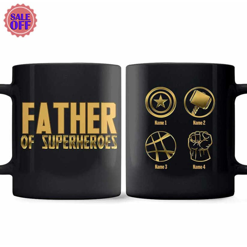 Father Of Superheroes Mug, Father's Day Mug, Superheroes Fan Gift, Father's Day Gift, Gift For Dad, Custom Kid Name Mug.jpg