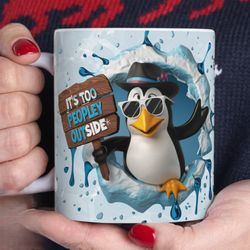 its too peopley outside, penguin mug, penguin lover gift, winter mug, little penguin, joke gift, funny coffee mug