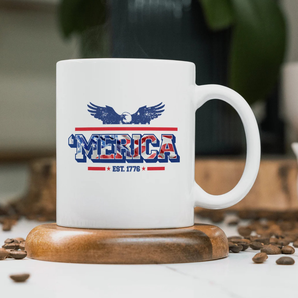 Merica Coffee Mug, Merica Patriotic Coffee Mug, Independence Day Mug, 4th of July Coffee Mug, Coffee Cup, 1776 Coffee Mug, American Flag Cup.png