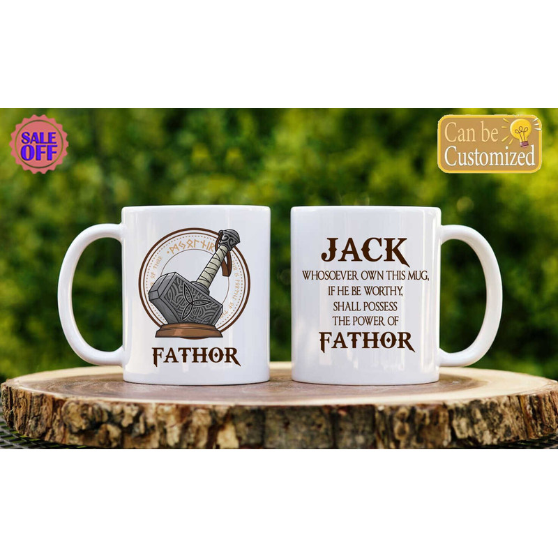 Personalize Fathor Mug, Fathers Day Mug, Dad Mug, Fathers Day Gift, Worthy Dad Mjolnir Mug, Hammer Mug, Hero Mug, Dad Mug.jpg