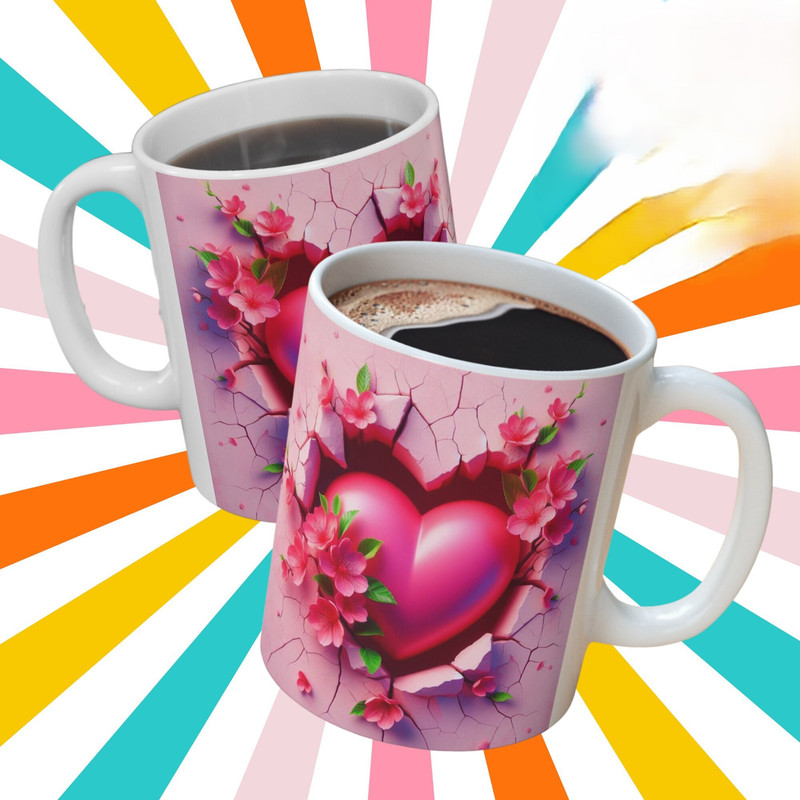 Pink Heart 3D Mug, Love mom mug, Glossy Flower Love mug, I heart mug, Mother's Day gift, 11oz Ceramic 3D Mug.jpg