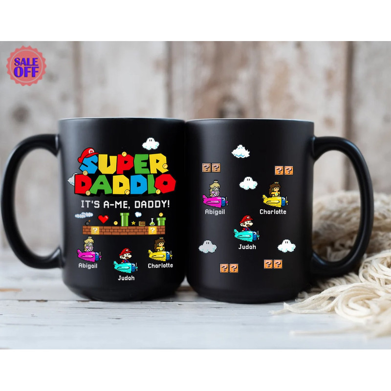 Super Daddio It's A-Me Daddy! Personalized Coffee Mug, Father’s Day Gift for Mushroom Lover, Happy Father's Day Mug, Mug For Dad Gamer.jpg
