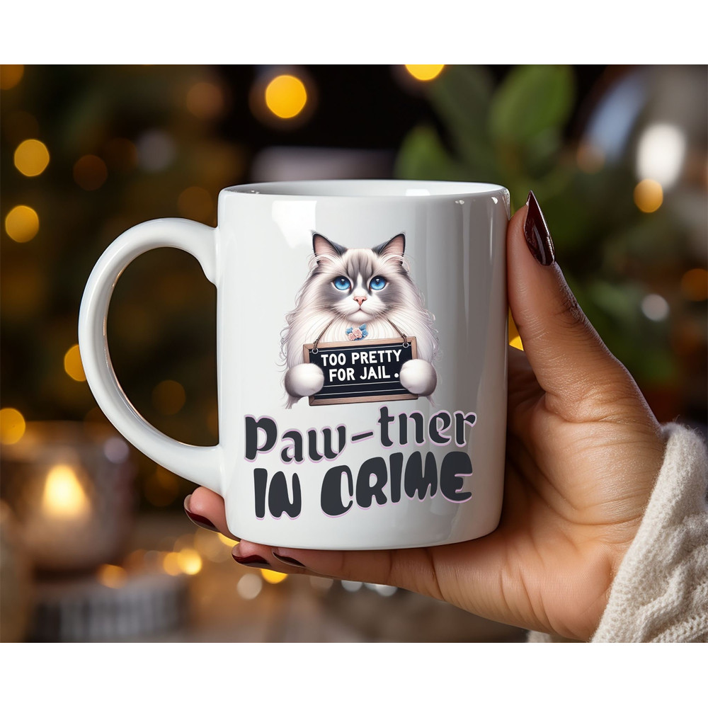 Cat Mug, Cat Gift, Funny Pet Mug, Paw-tner in Crime, Cat Coffee Mug, Cute Cat Lover Ceramic Mug, Pet Lover's Gift Mug, Tonkinese cat.jpg