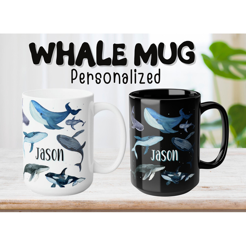 Custom Whale Mug, Personalized Whale Coffee Cup, Save the Whales, Whale Lover Gift for him, Nautical Mug.jpg