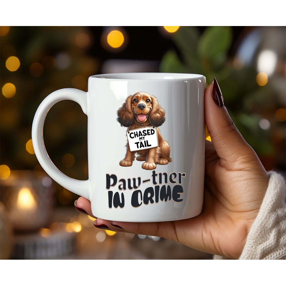 Cocker Spaniel Mug, Paw-tner in Crime, Funny Pet Mug, Cocker Spaniel Gift, Cute Dog Lover Mug, Pet Lover's Gift Mug, Ceramic Mug 11oz.jpg