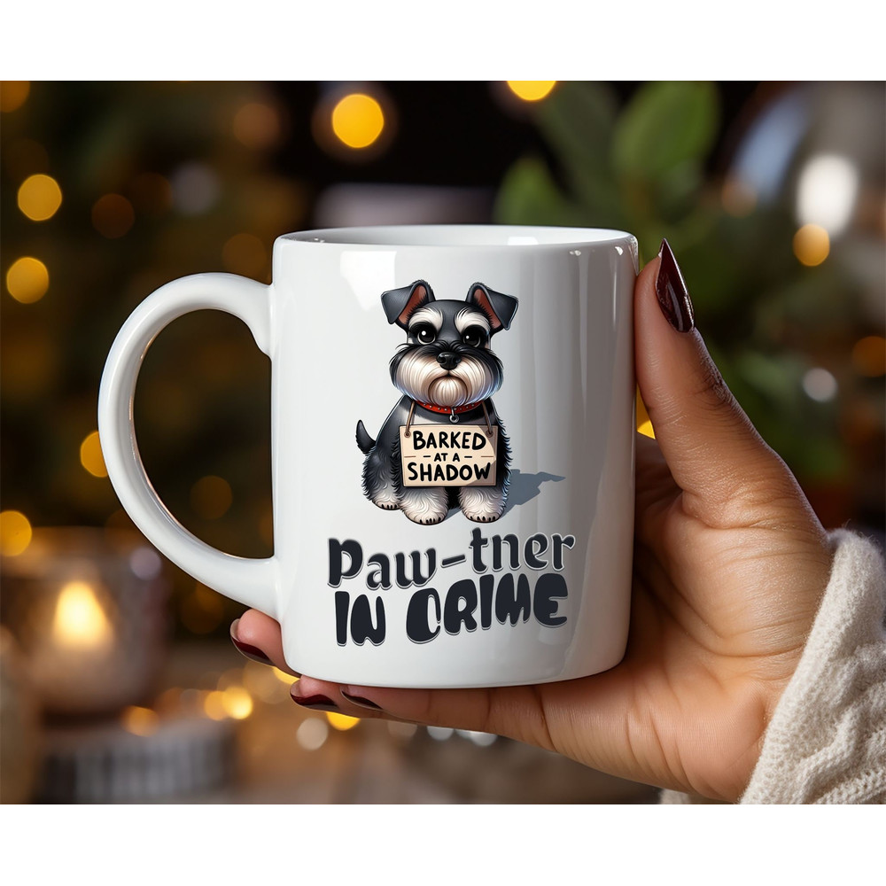 Miniature Schnauzer Mug, Paw-tner in Crime, Funny Miniature Schnauzer Gift, Miniature Schnauzer Gift, Cute Dog Lover Mug, Pet Lover's Gift.jpg