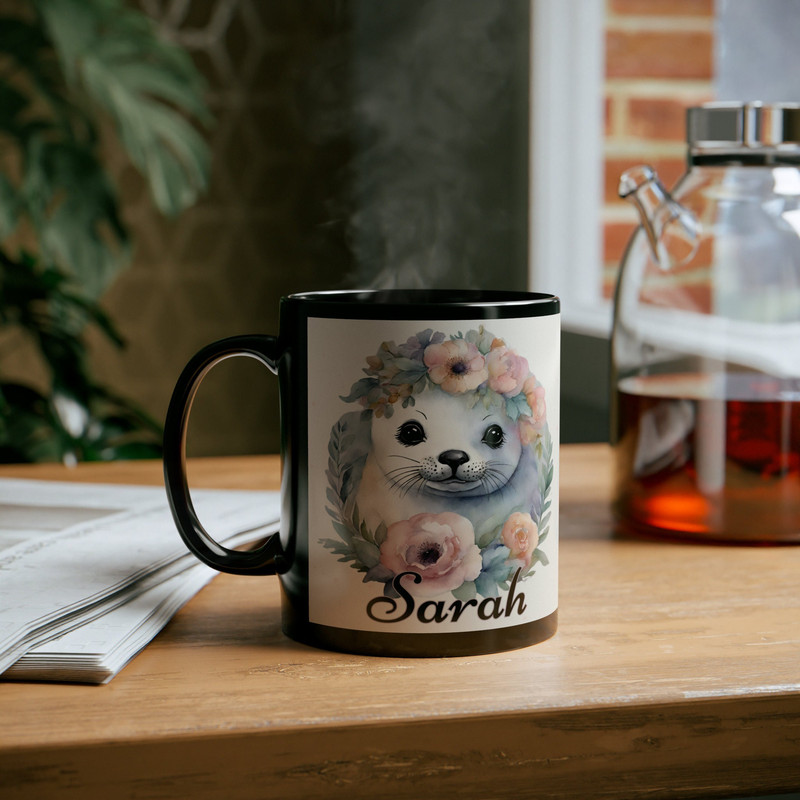Personalized Seal Mug, Custom Seal Coffee Cup, Seal Gift for mom, Cute pastel coffee cup, Seal Lovers gift under 20 dollars.jpg