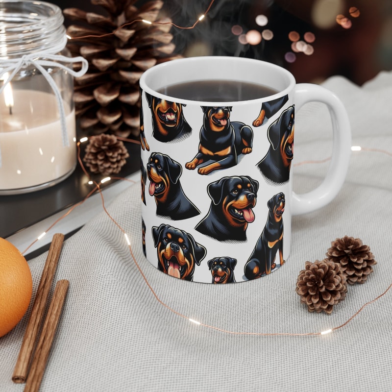 Rottweiler Pattern Mug, Cute Pet Mug, Rottweiler Gift, Cute Dog Lover Mug, Pet Lover's Gift Mug, Patterned Mug, Dog Enthusiast Coffee Cup.jpg
