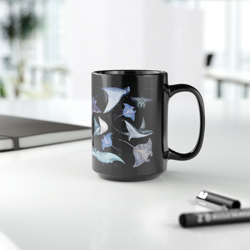 Sting Ray Mug, Manta Ray Mug, Sting Ray gifts for him or her, Marine life black coffee cup, Under the sea mug, Nautical boyfriend gift.jpg