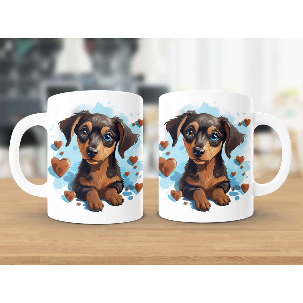 Adorable Chiweenie Puppy Mug, Cute Dog Coffee Cup, Animal Lover Gift, Heart Illustration, Dachshund Lover, Pet Owner Keepsake, Morning Mug.jpg