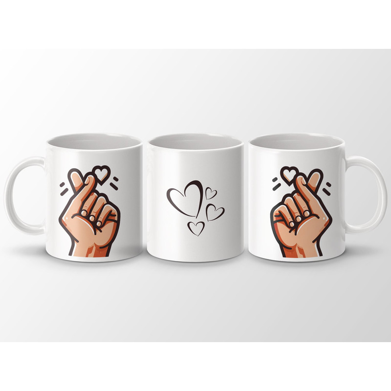 Cute Finger Heart Design Mug, Kawaii Hand Heart Gesture Mug, Adorable Hearts Coffee Cup, Love Symbol Mug, Gift for Friends.jpg