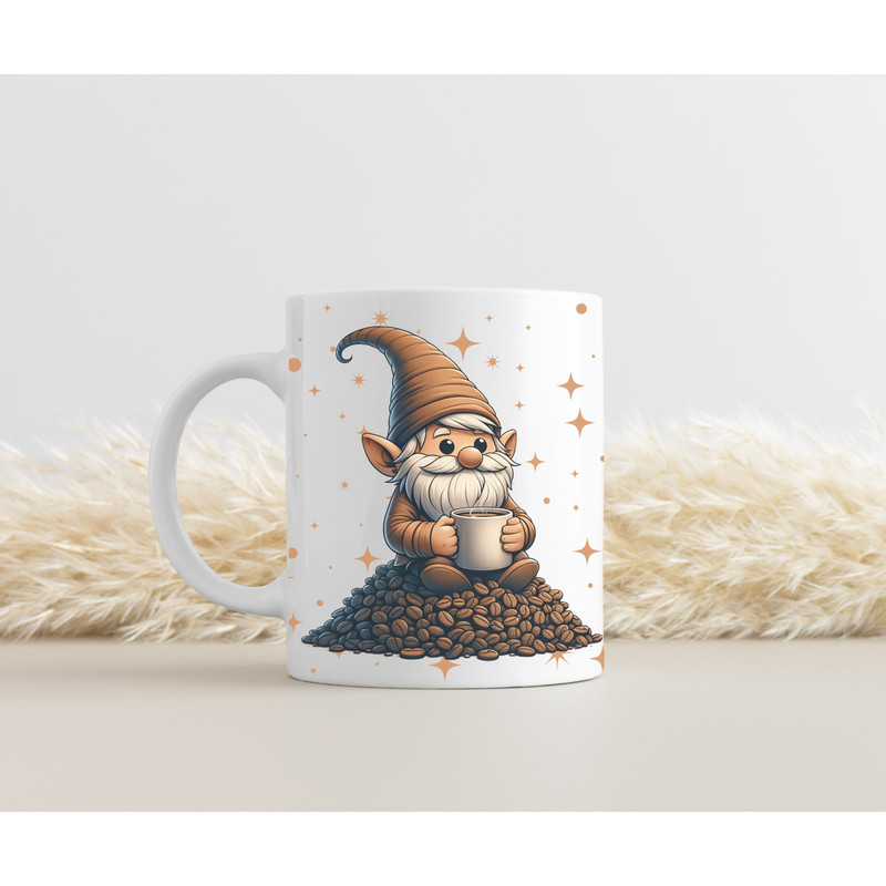 Cute Gnome Coffee Mug, Whimsical Elf with Coffee Beans, Adorable Fantasy Character Mug, Fun Gift for Coffee Lovers, Unique Mug.jpg