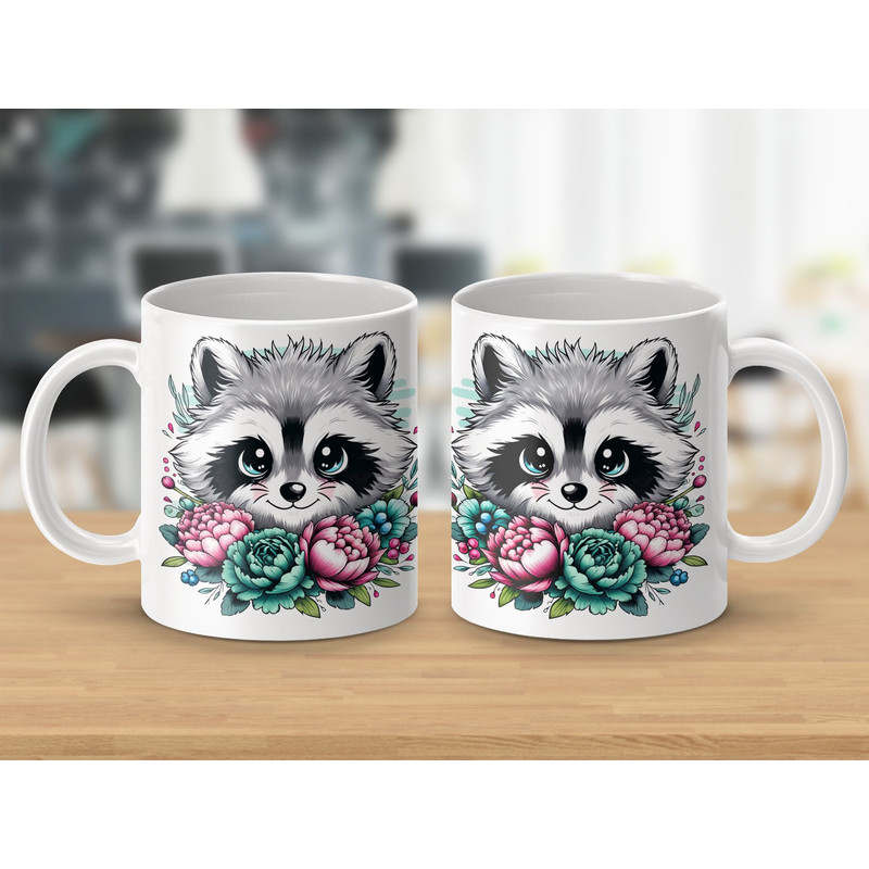 Cute Raccoon Mug, Adorable Animal Mug, Cartoon Raccoon Floral Mug, Fun Coffee Mug, Colorful Raccoon Flower Design, Unique Gift Mug.jpg