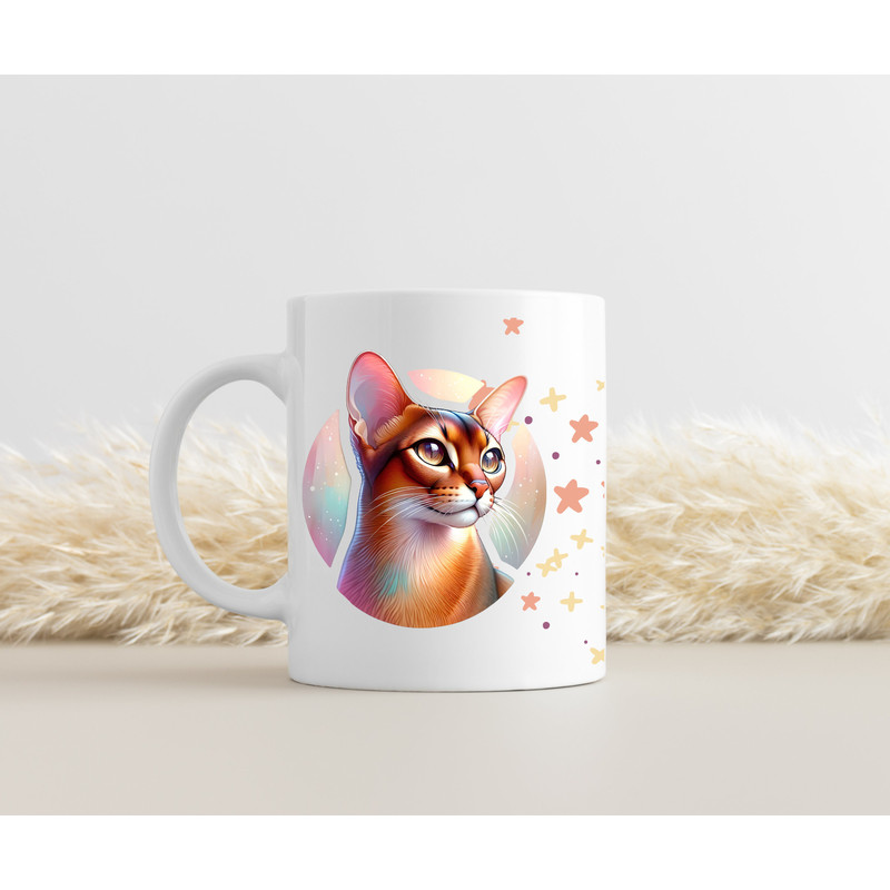 Magical Abyssinian Cat Mug, Fantasy Feline with stars, Unique Gift for Cat Lovers.jpg