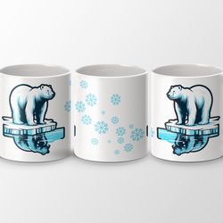 polar bear mug, arctic wildlife coffee cup, winter themed mug, unique gift for animal lovers, snowflake design, double s