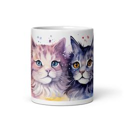 watercolor cats mug, cute cat lover gift, colorful kitten art coffee cup, unique cat mom present, animal watercolor illu