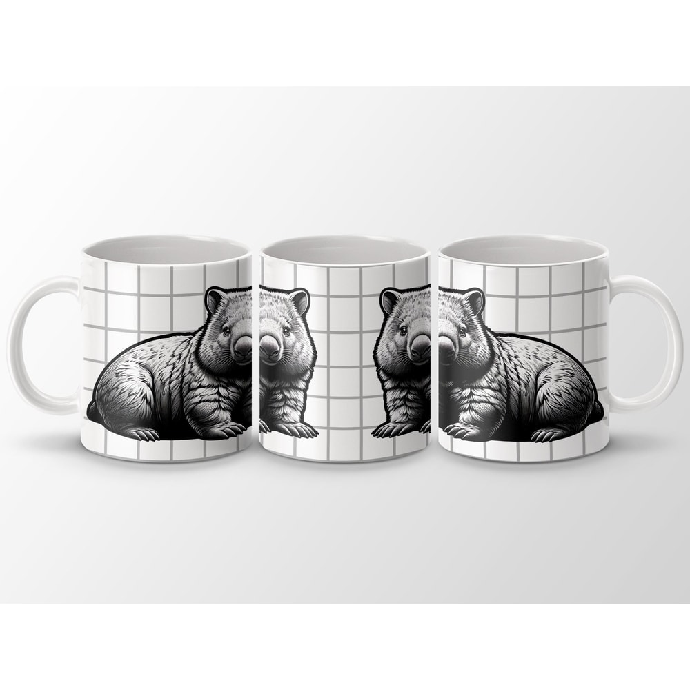 Wombat Mug, Unique Australian Animal Art, Black and White Wildlife Coffee Cup, Gift for Nature Lovers.jpg