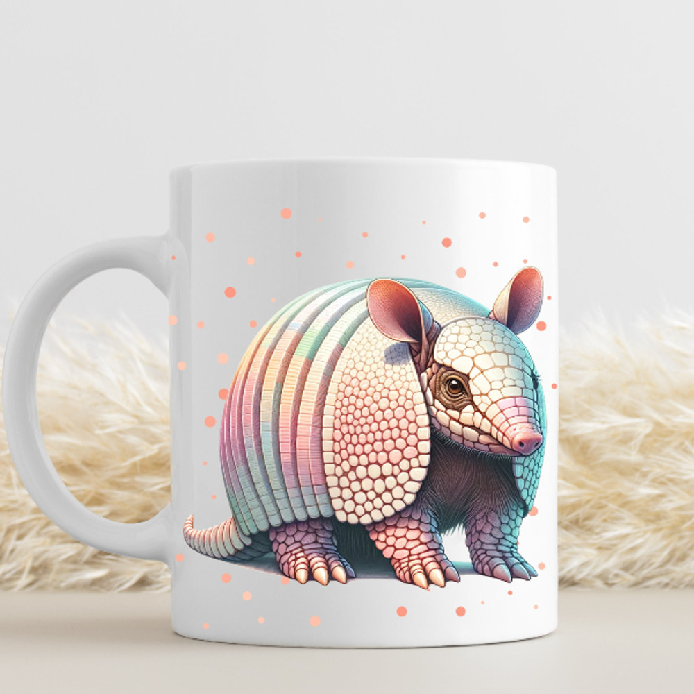 Colorful Armadillo Illustration Coffee Mug, Unique Rainbow Animal Art, Gift for Nature Lovers.jpg