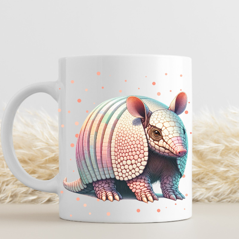Colorful Armadillo Illustration Coffee Mug, Unique Rainbow Animal Art, Gift for Nature Lovers.jpg