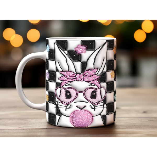 Cute Bunny with Glasses and Bow Digital PNG, Mug Wrap Design, Sparkly Animal Download.jpg