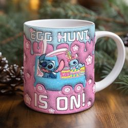Easter Egg Hunt Mug, Cute Cartoon Bunny Seamless Mug, Ceramic Coffee Mug, Funny Coffee Mug