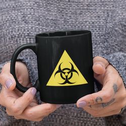 biohazard mug, dont drink this coffee cup, hazardous waste symbol, funny science teacher gift