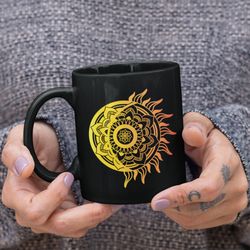 celestial mandala mug, mandala mugs, sun and moon, celestial gifts mugs