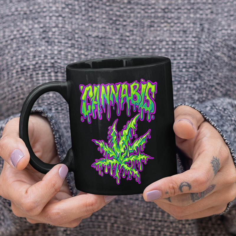 Graffiti Cannabis Mug - 420 Gifts, Cannabis Leaf Gift, Marijuana Drinking Mug, Graffiti Mugs, Gift for Stoner, Gift for Smoker, Green Leaves.jpg