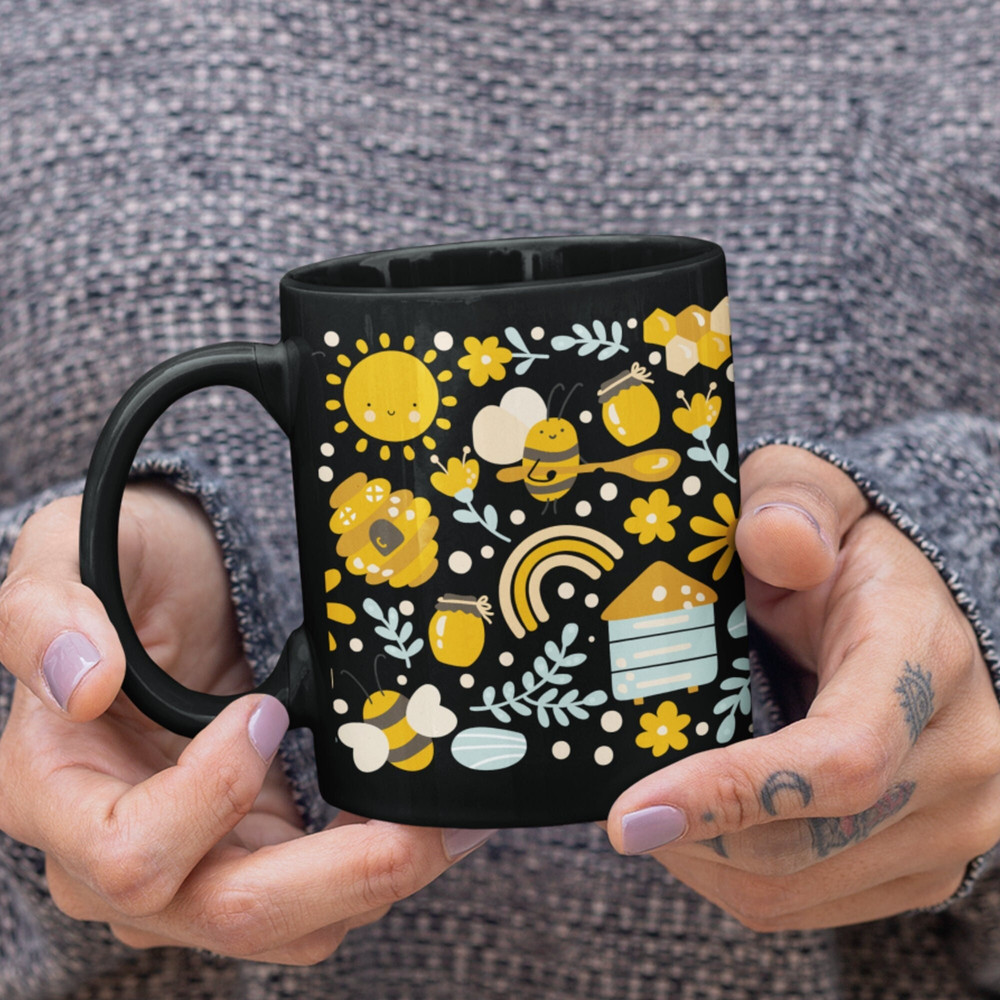 Honey Bees Mug - Bees Cup, Honeycomb Mugs, Unique Gift with Bees, Save the Bees, Nature Gifts, Bee Gifts, I Love Bees, Pollinator Cups Gift.jpg