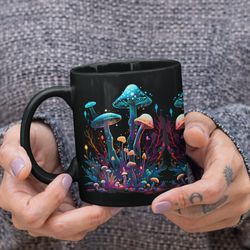 mushrooms mug, mushroom coffee cup, celestial gift, orange