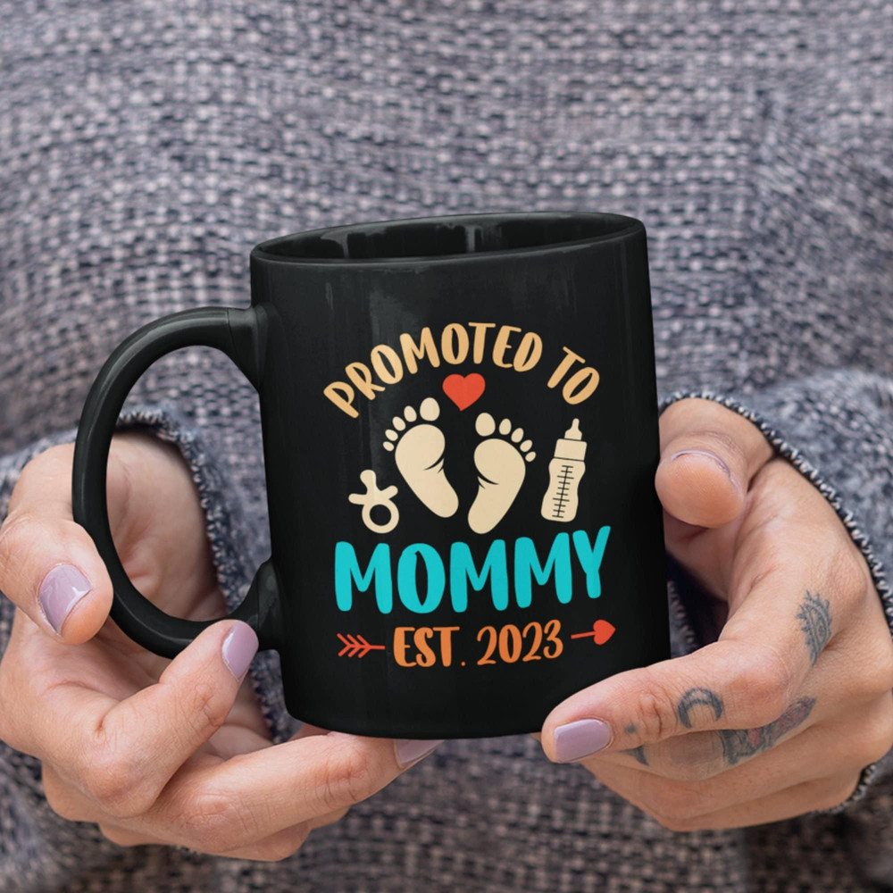 Promoted to Mommy Mug - New Mom Mugs, Mother to Be Gift, New Mom 2023, Baby Shower Gifts, New Baby Gift, Coffee Lovers Mug, Black Coffee Mug.jpg