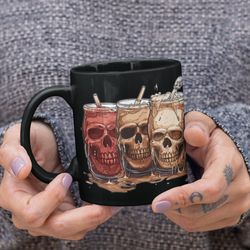 skulls mug, creepy skeleton coffee cup, halloween lover gift, spooky season drinkware