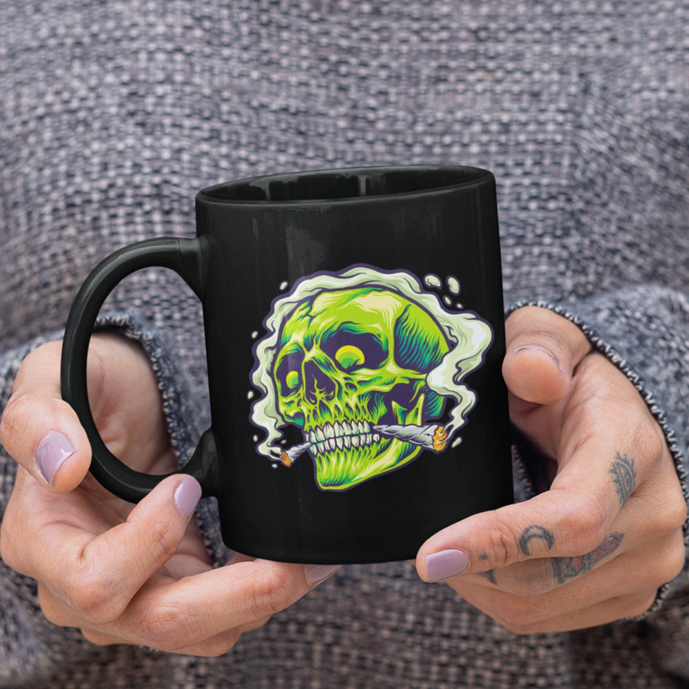 Stoner Smoking Skull Black Mug - 420 Drinking Cup, Stoner Coffee Mugs, Funny Marijuana Gift, Novelty Cannabis Gifts, Weed Cups, THC Gift.jpg