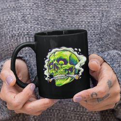 stoner smoking skull black mug, 420 drinking cup, stoner coffee mugs, funny marijuana gift