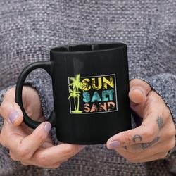 sun salt sand mug, black ceramic coffee cup with palm trees, beach decor, tropical vibes