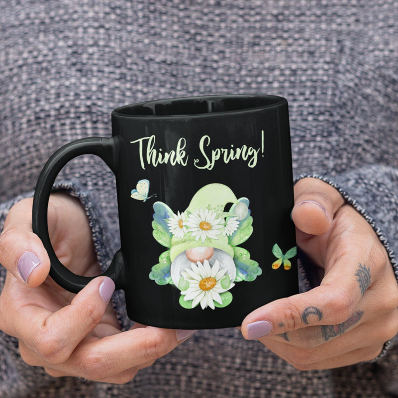 Think Spring Mug - Garden Gnomes, Butterflies Mug, Gardener Gift, Gnome Gifts, Gnome Mug, Butterfly Gifts, Butterfly Mug, Springtime Gift.jpg