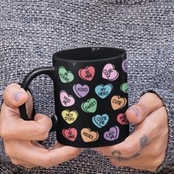 valentines day, valentines day mug, conversation hearts, valentine conversation hearts mug