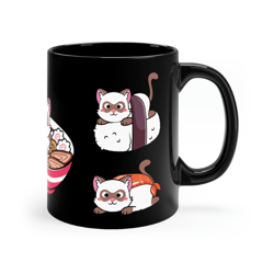 sushi cat mug, gift for cat lovers, sushi lover mugs, japanese food gifts