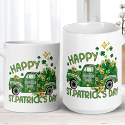 happy st patricks day shamrock farm truck, irish coffee mug, saint patrick's day gifts, four leaf clover, lucky mug
