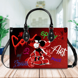 Mickey Minnie Leather Bag, Mickey Minnie Lover's Handbag, Handbag,Custom Leathe
