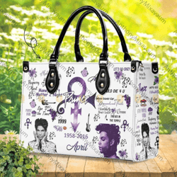 Prince Singer Leather Handbag, Watercolor Art - Prince Purple Women Bag, Personalized Leather Bag, Custom Prince Shoulde