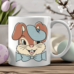 Retro Easter Mug with Bunny with a Beret,11 oz White Ceramic Mug, Easter Gift, Coffee Mug