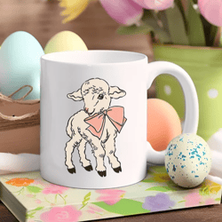 Retro Easter Mug with an Easter Lamb, 11 oz White Ceramic Mug, Easter Gift, Coffee Mug, Hot Chocolate Mug, Tea Mug