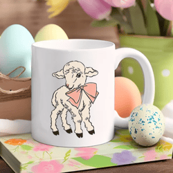 retro easter mug with an easter lamb, 11 oz white ceramic mug, easter gift, coffee mug, hot chocolate mug, tea mug