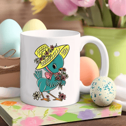 Retro Easter Mug with Easter Bonnet Chic, 11 oz White Ceramic Mug, Easter Gift, Coffee Mug, Hot Chocolate Mug, Tea Mug
